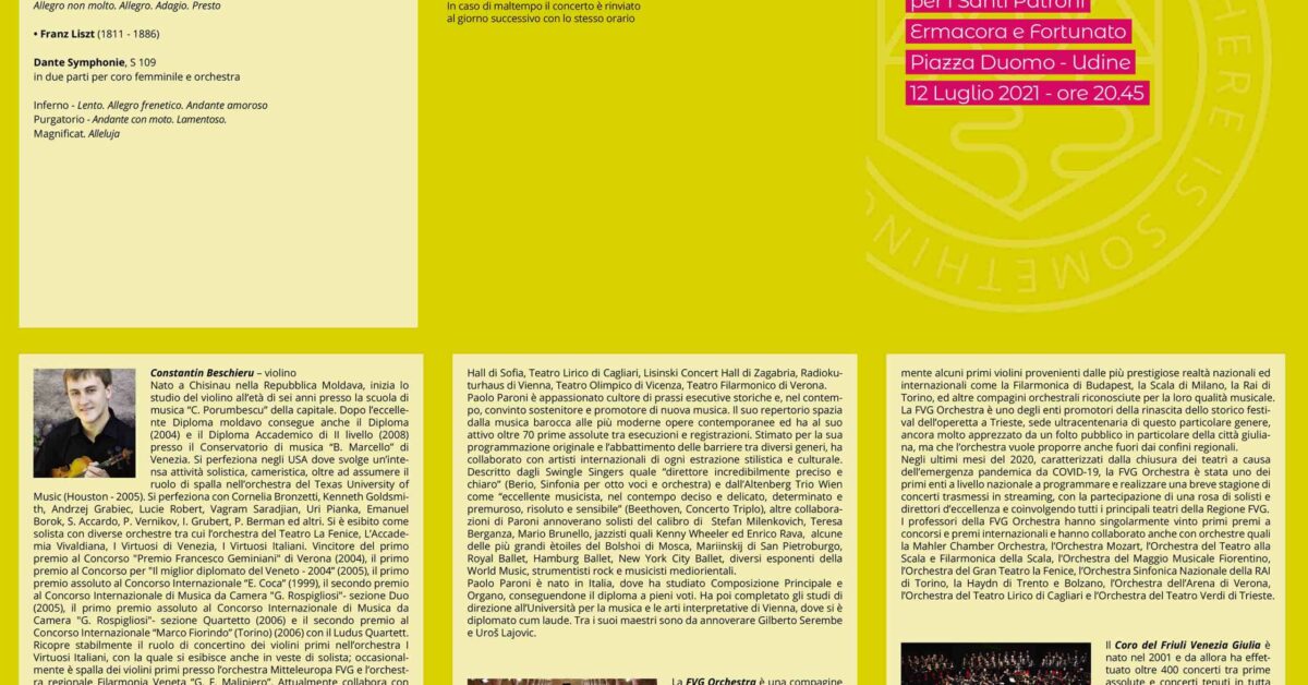 Vivaldi e Liszt per la celebrazione dei Santi Patroni di Udine Ermacora e Fortunato UDINE.news Vivaldi e Liszt per la celebrazione dei Santi Patroni di Udine Ermacora e Fortunato UDINE.news